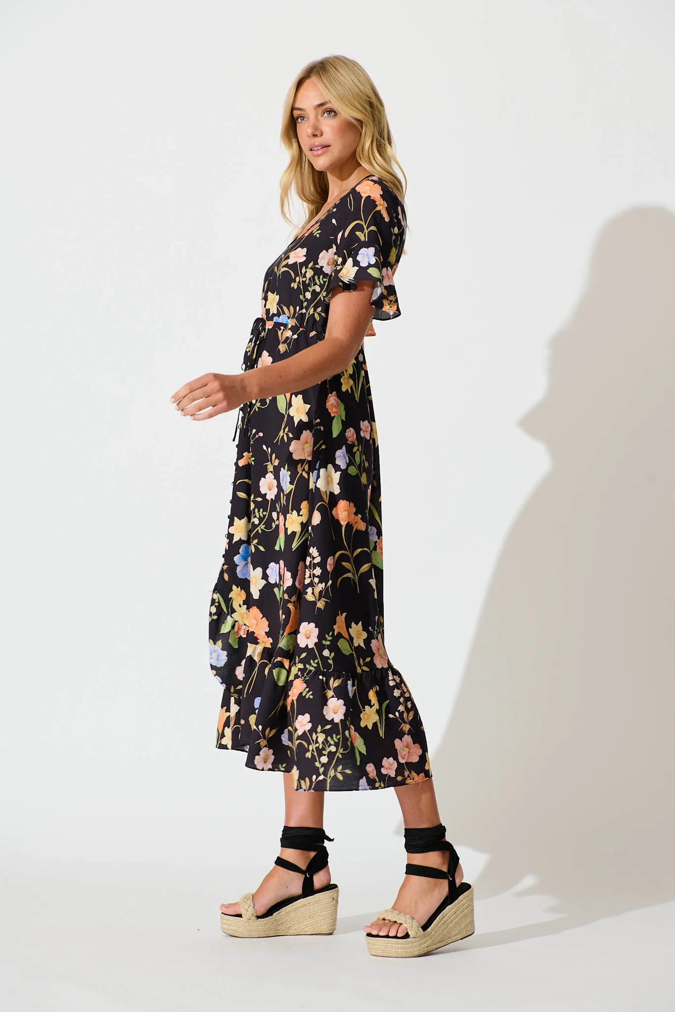 Ellie Midi Dress in Black with Multi Floral sold by St Frock product image thumbnail 3