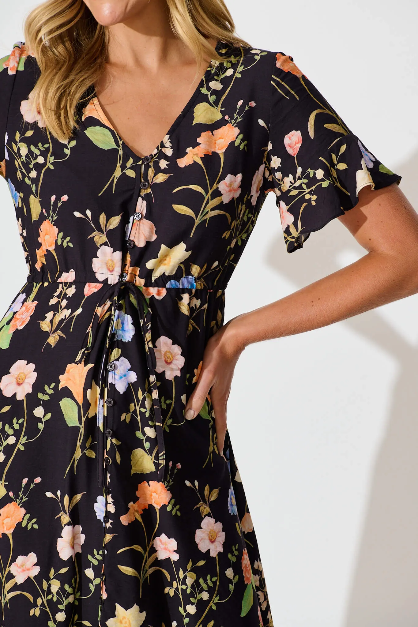 Ellie Midi Dress in Black with Multi Floral sold by St Frock product image thumbnail 5