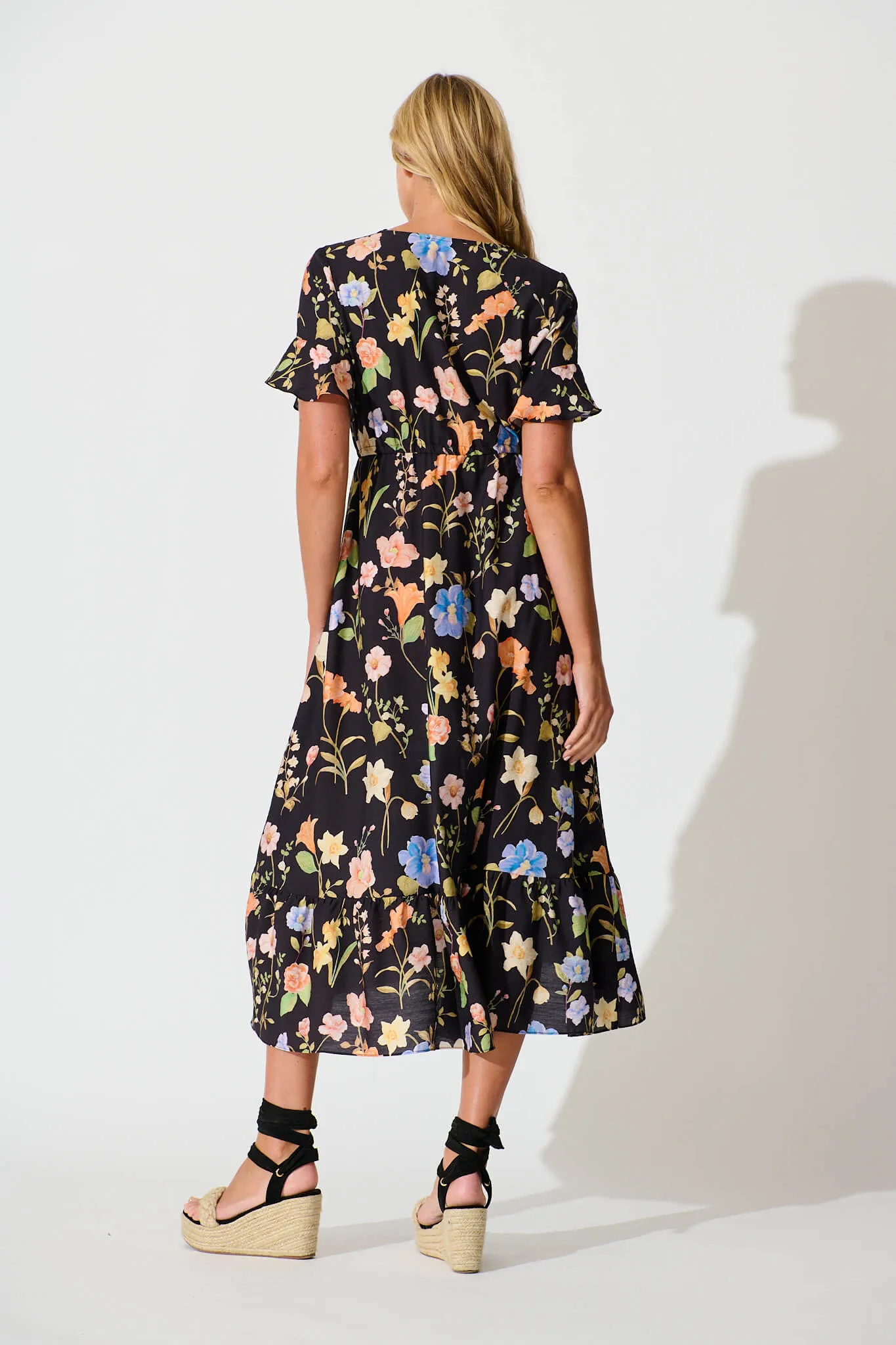 Ellie Midi Dress in Black with Multi Floral sold by St Frock product image thumbnail 4