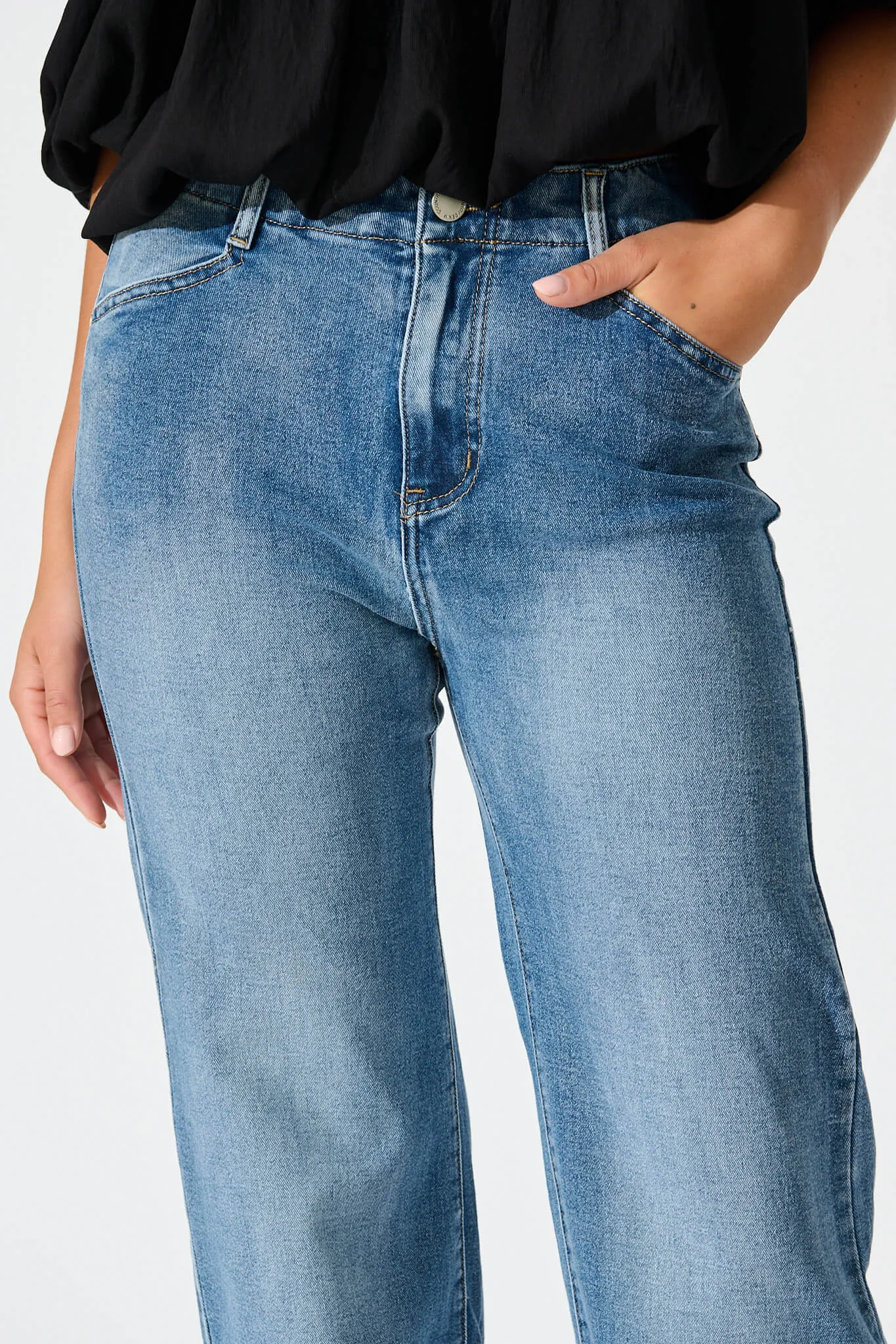 Maxille High Rise Wide Leg Jean in Mid Blue Denim sold by St Frock product image thumbnail 5