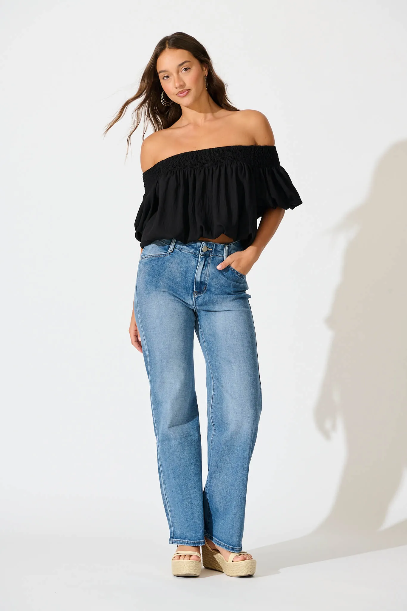 Maxille High Rise Wide Leg Jean in Mid Blue Denim sold by St Frock product image thumbnail 4