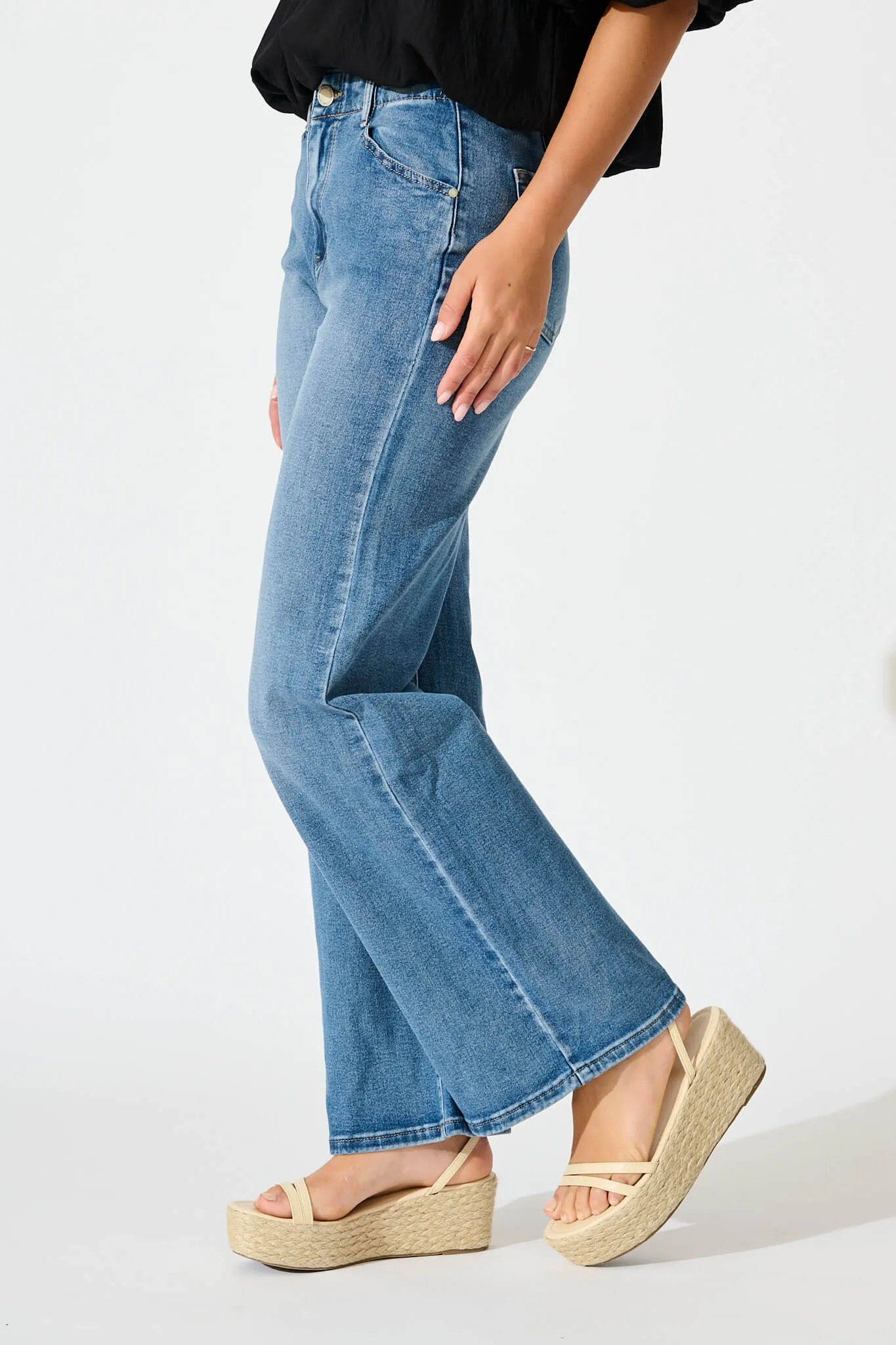 Maxille High Rise Wide Leg Jean in Mid Blue Denim sold by St Frock product image thumbnail 2