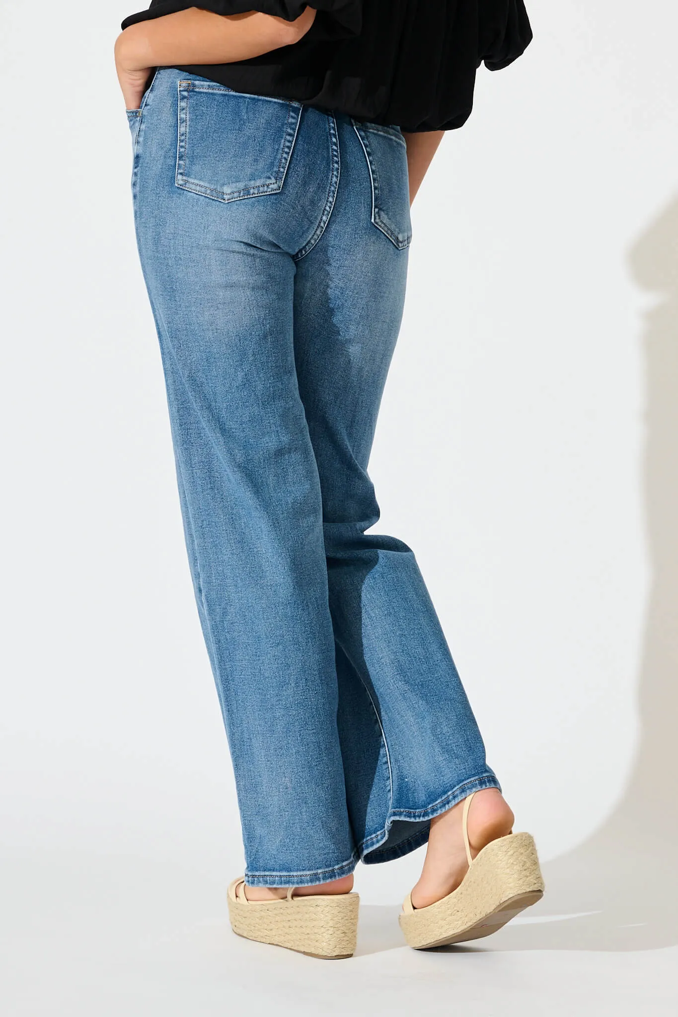 Maxille High Rise Wide Leg Jean in Mid Blue Denim sold by St Frock product image thumbnail 3