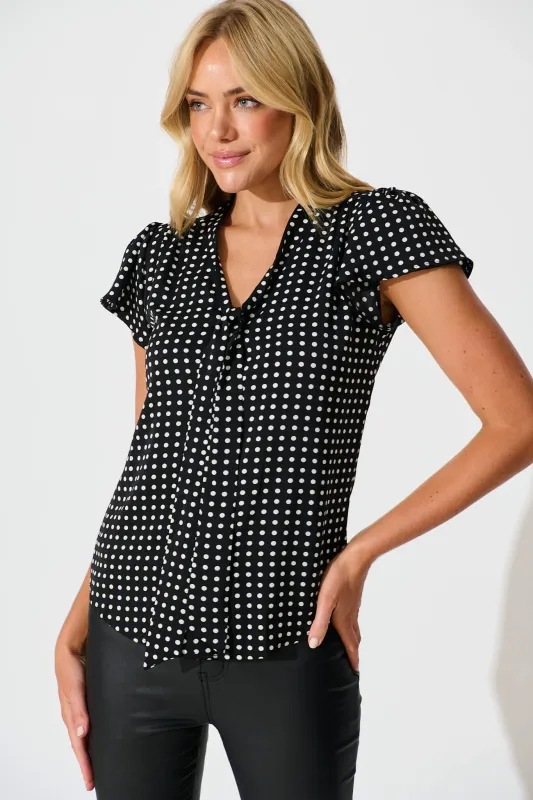 Erin Top in Black with White Polka Dot sold by St Frock