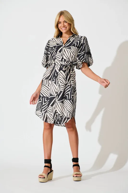 Holly Shirt Dress in Black with White Print made by St Frock