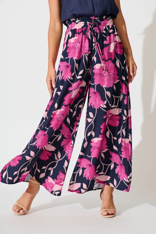 Pretoria Pant In Navy with Pink Floral sold by St Frock