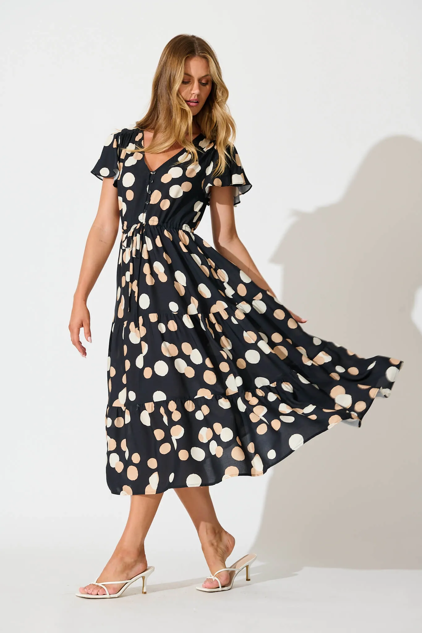 Saturday Midi Dress In Black with Cream Spot sold by St Frock product image thumbnail 3