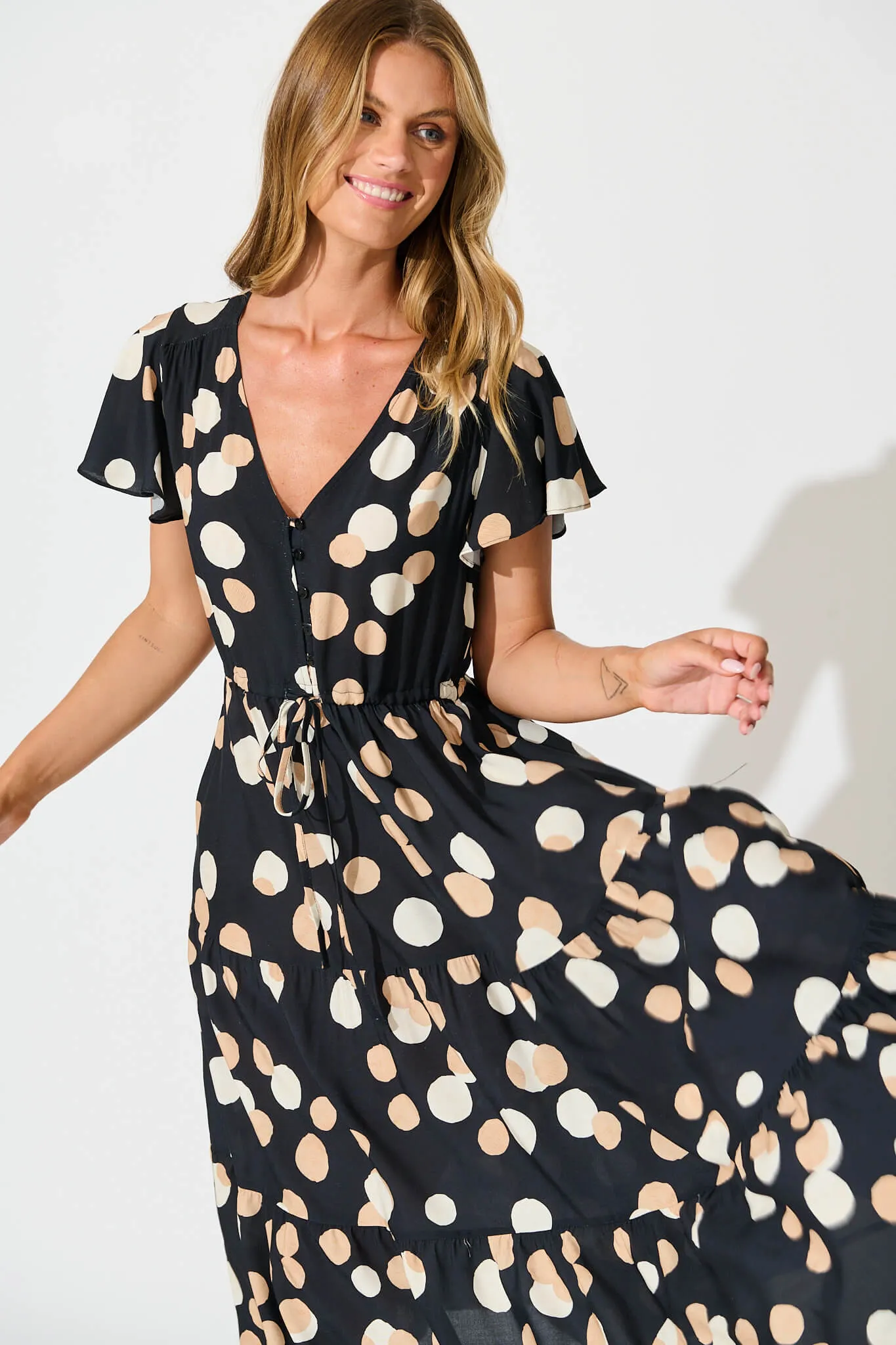 Saturday Midi Dress In Black with Cream Spot sold by St Frock product image thumbnail 2