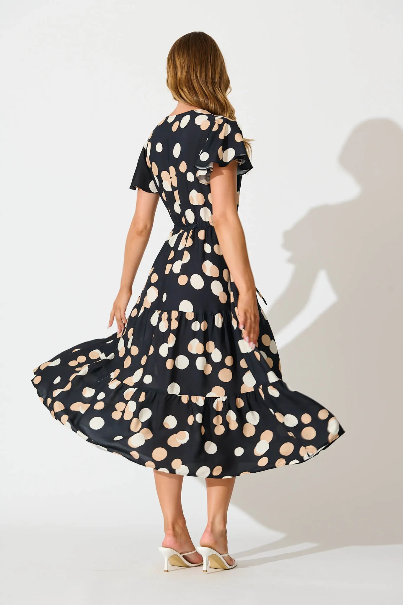 Saturday Midi Dress In Black with Cream Spot sold by St Frock product image thumbnail 4