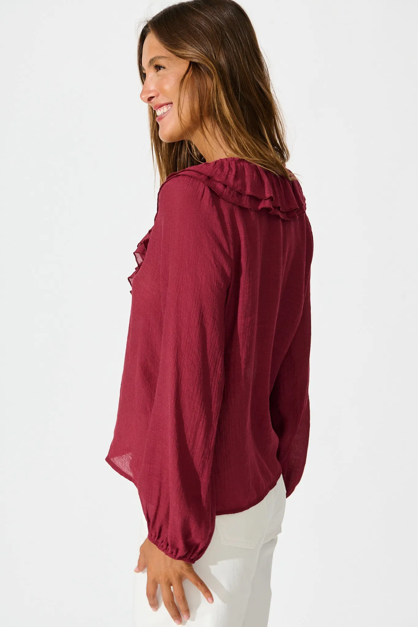 Ariella Top in Wine Cotton Blend sold by St Frock product image thumbnail 2
