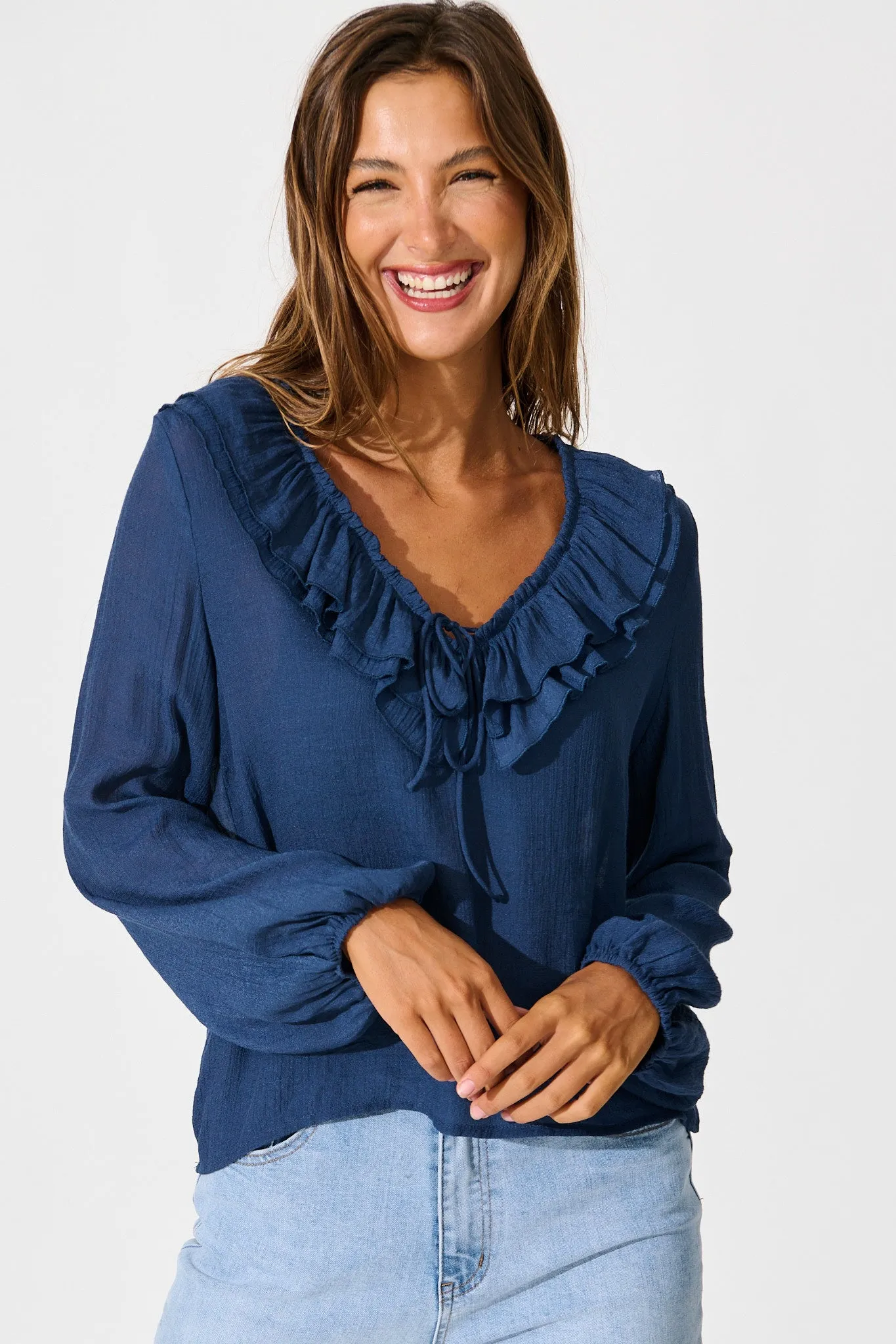 Ariella Top in Navy Cotton Blend sold by St Frock