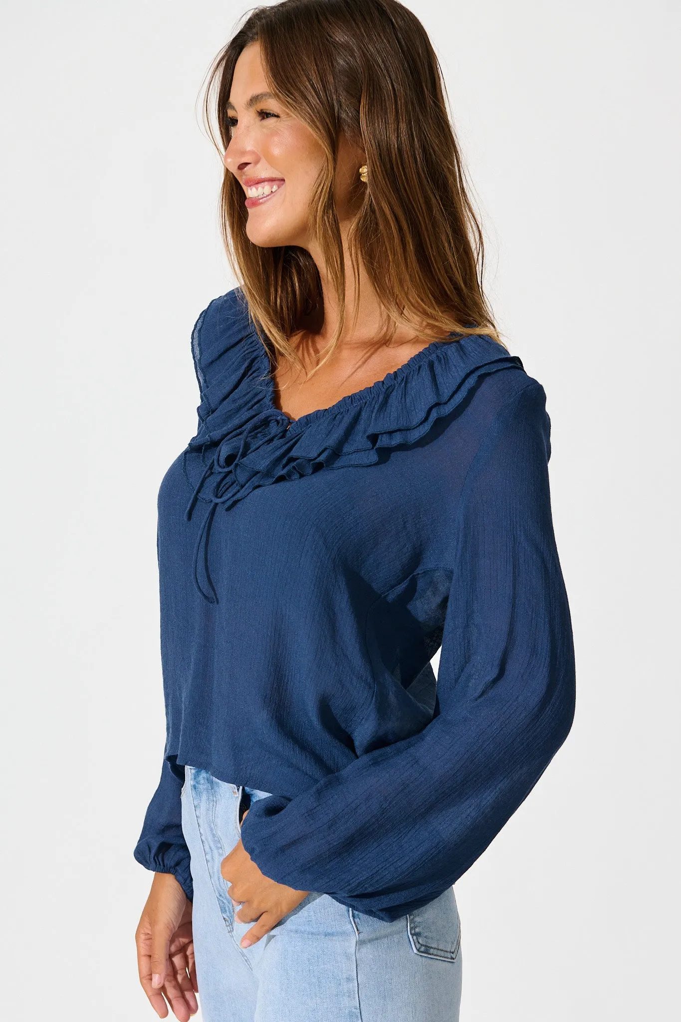 Ariella Top in Navy Cotton Blend sold by St Frock product image thumbnail 2