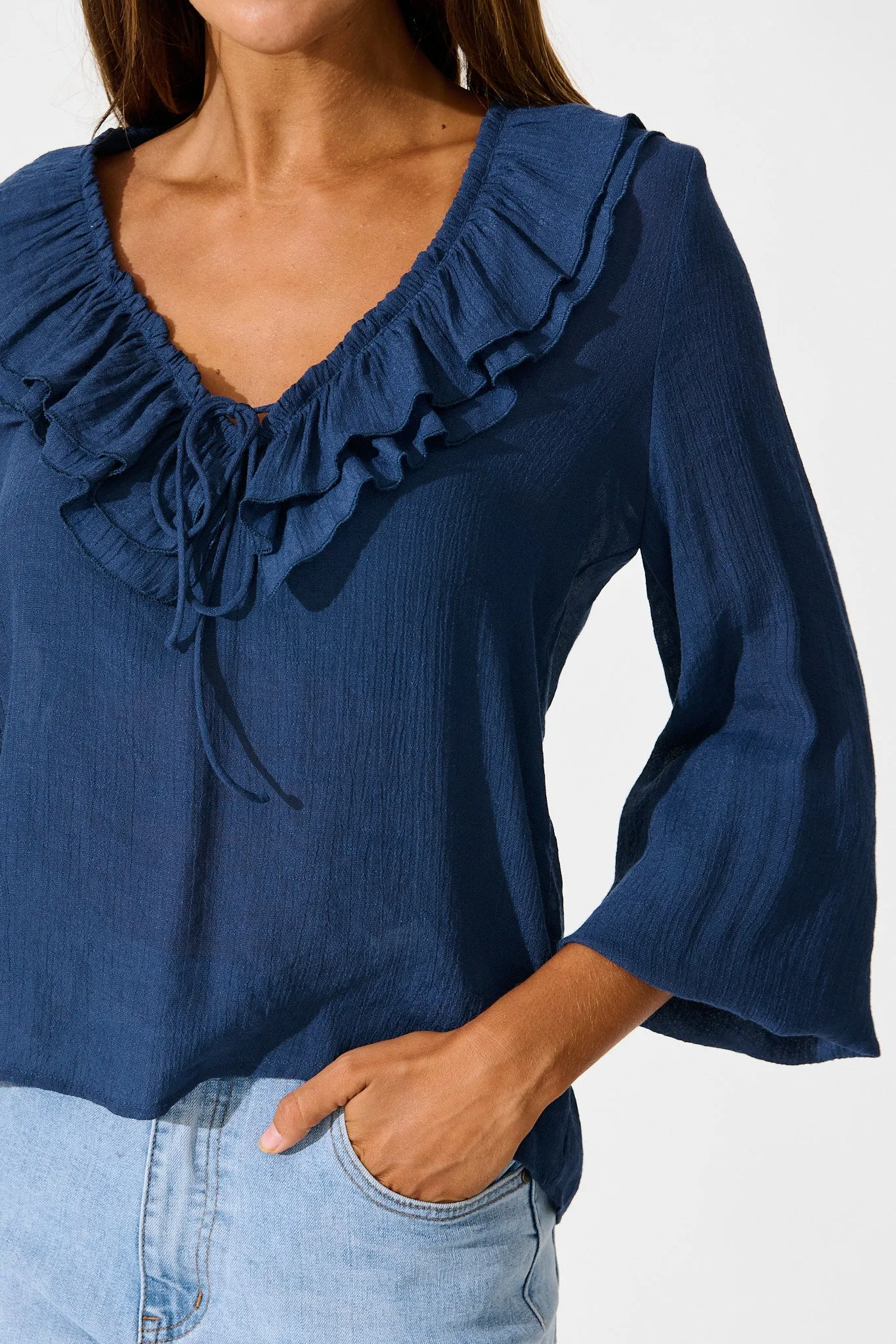 Ariella Top in Navy Cotton Blend sold by St Frock product image thumbnail 5