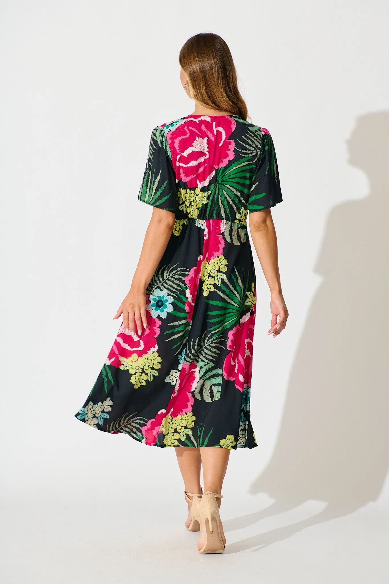 Melody Midi Dress In Black with Pink Floral sold by St Frock product image thumbnail 4