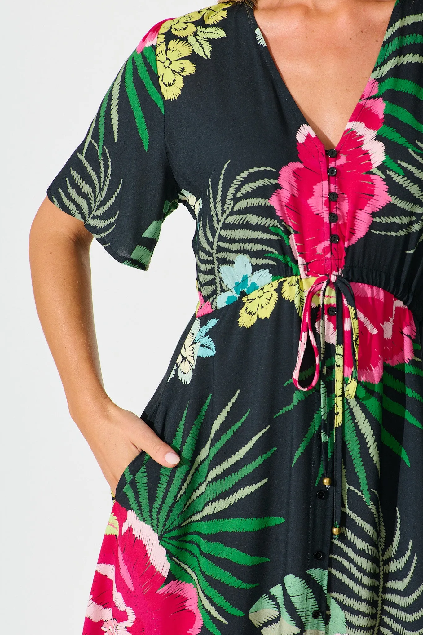 Melody Midi Dress In Black with Pink Floral sold by St Frock product image thumbnail 5