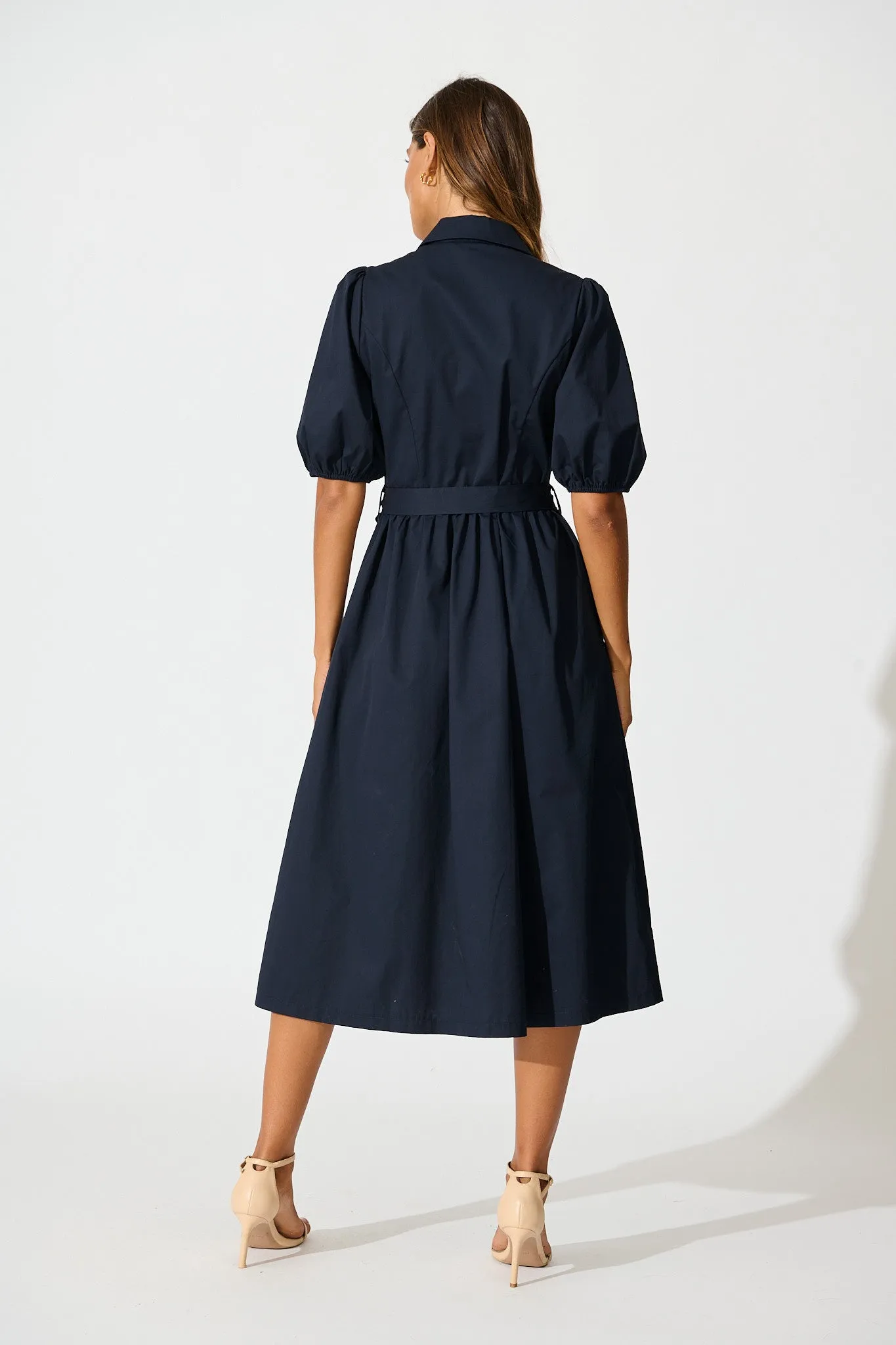 Adrienne Midi Shirt Dress in Navy Cotton sold by St Frock product image thumbnail 4