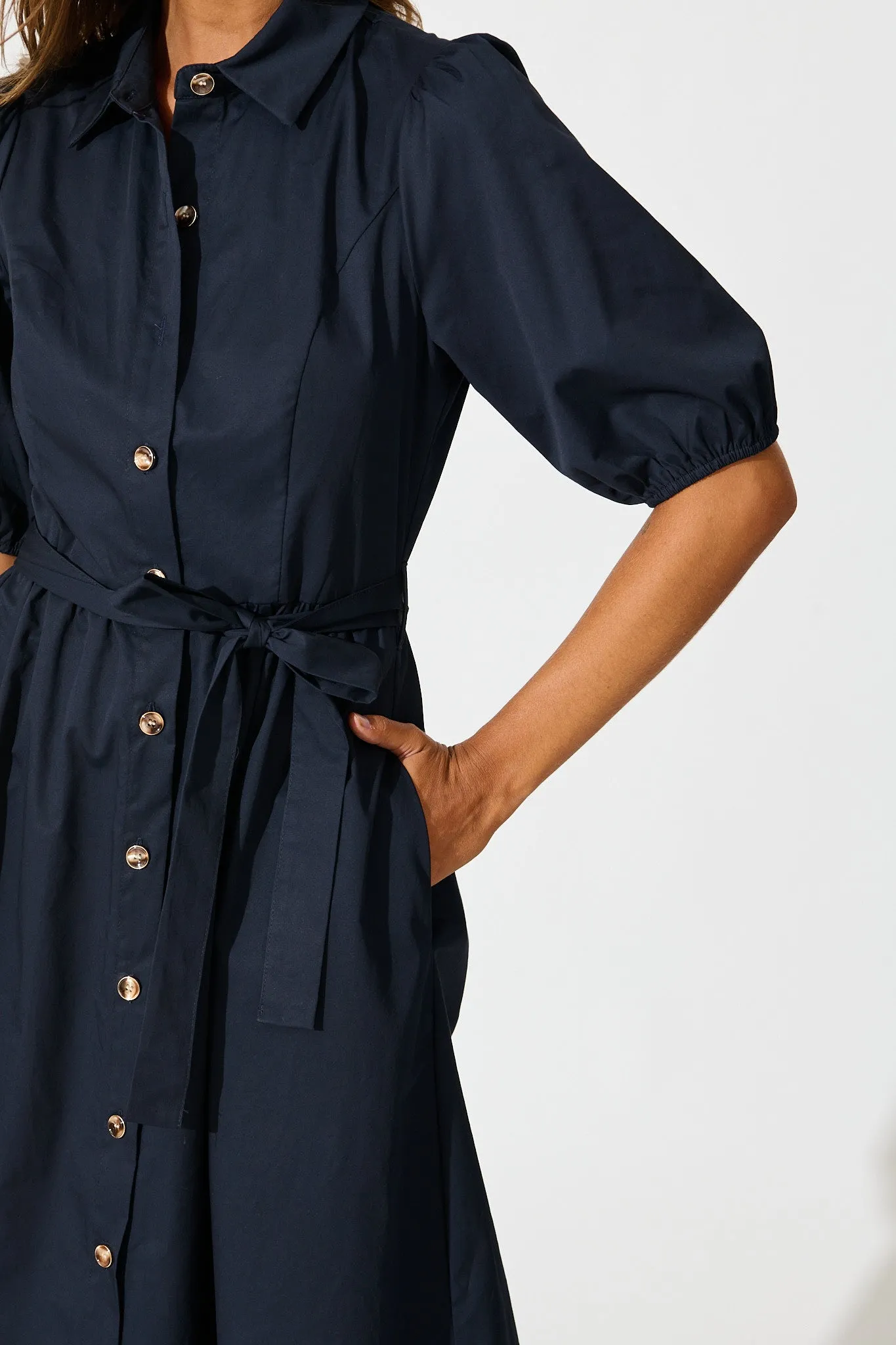 Adrienne Midi Shirt Dress in Navy Cotton sold by St Frock product image thumbnail 5