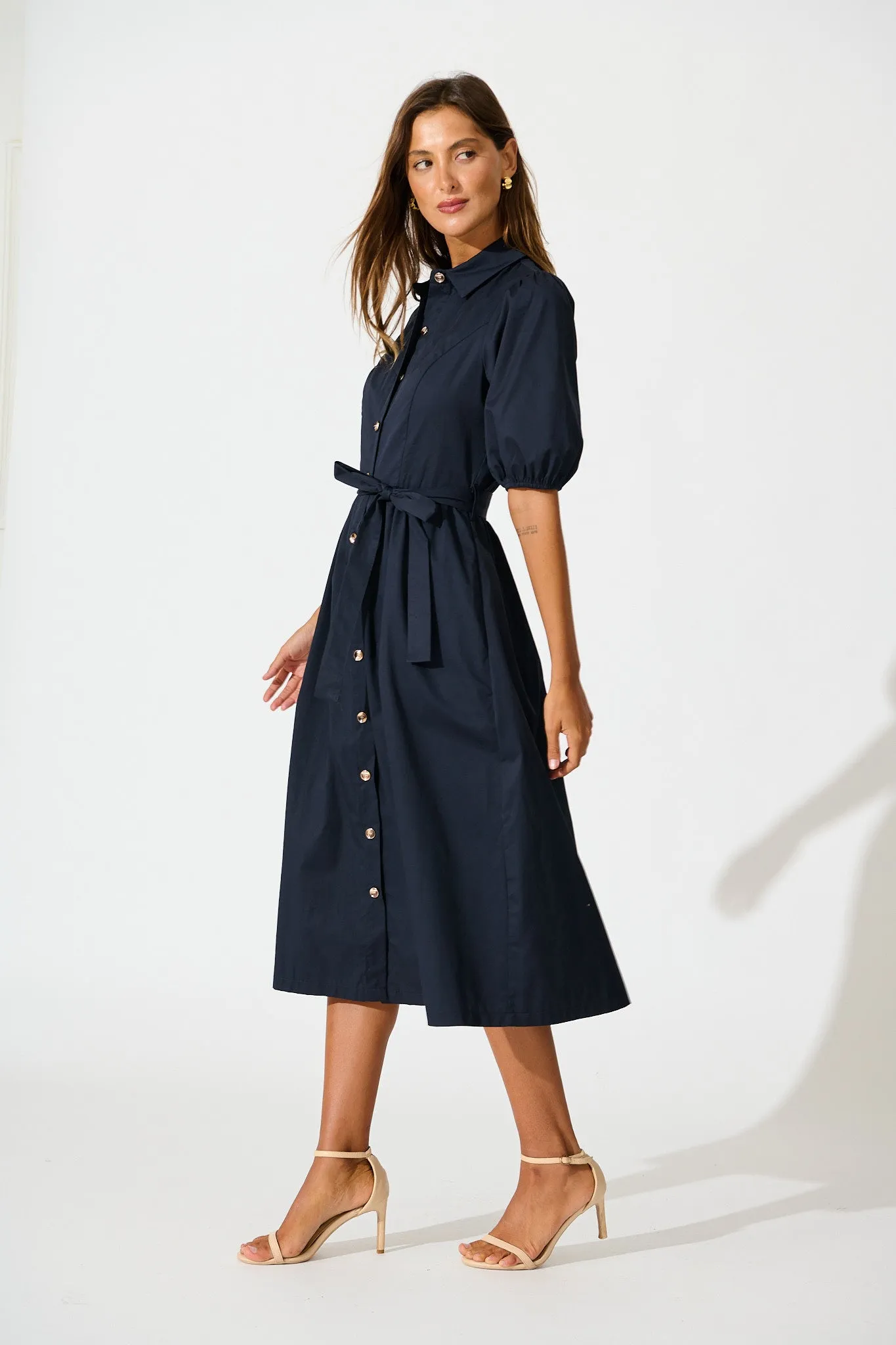 Adrienne Midi Shirt Dress in Navy Cotton sold by St Frock product image thumbnail 3