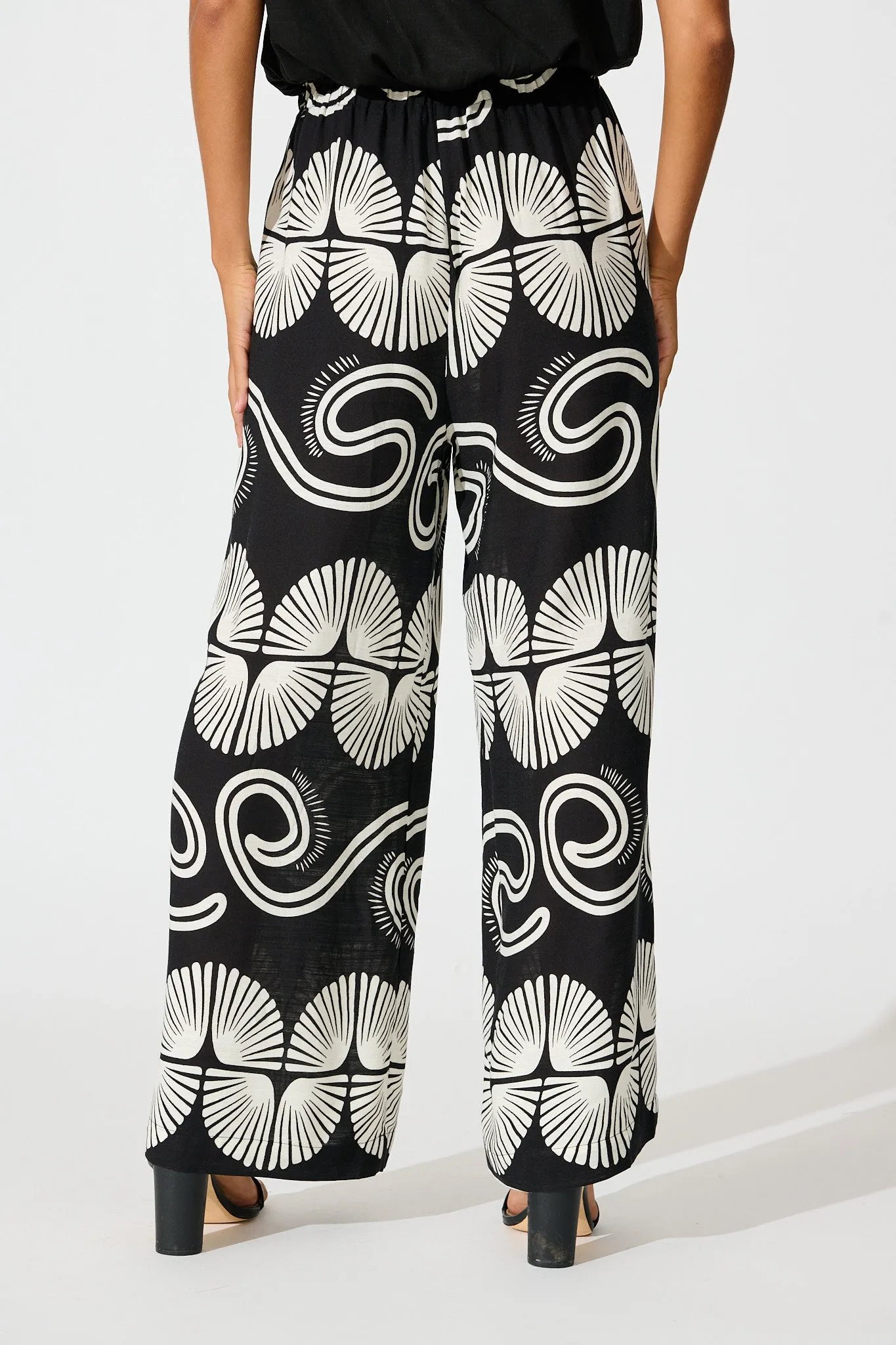 Lucinda Pant in Black with White Swirl Print Linen Blend sold by St Frock product image thumbnail 3