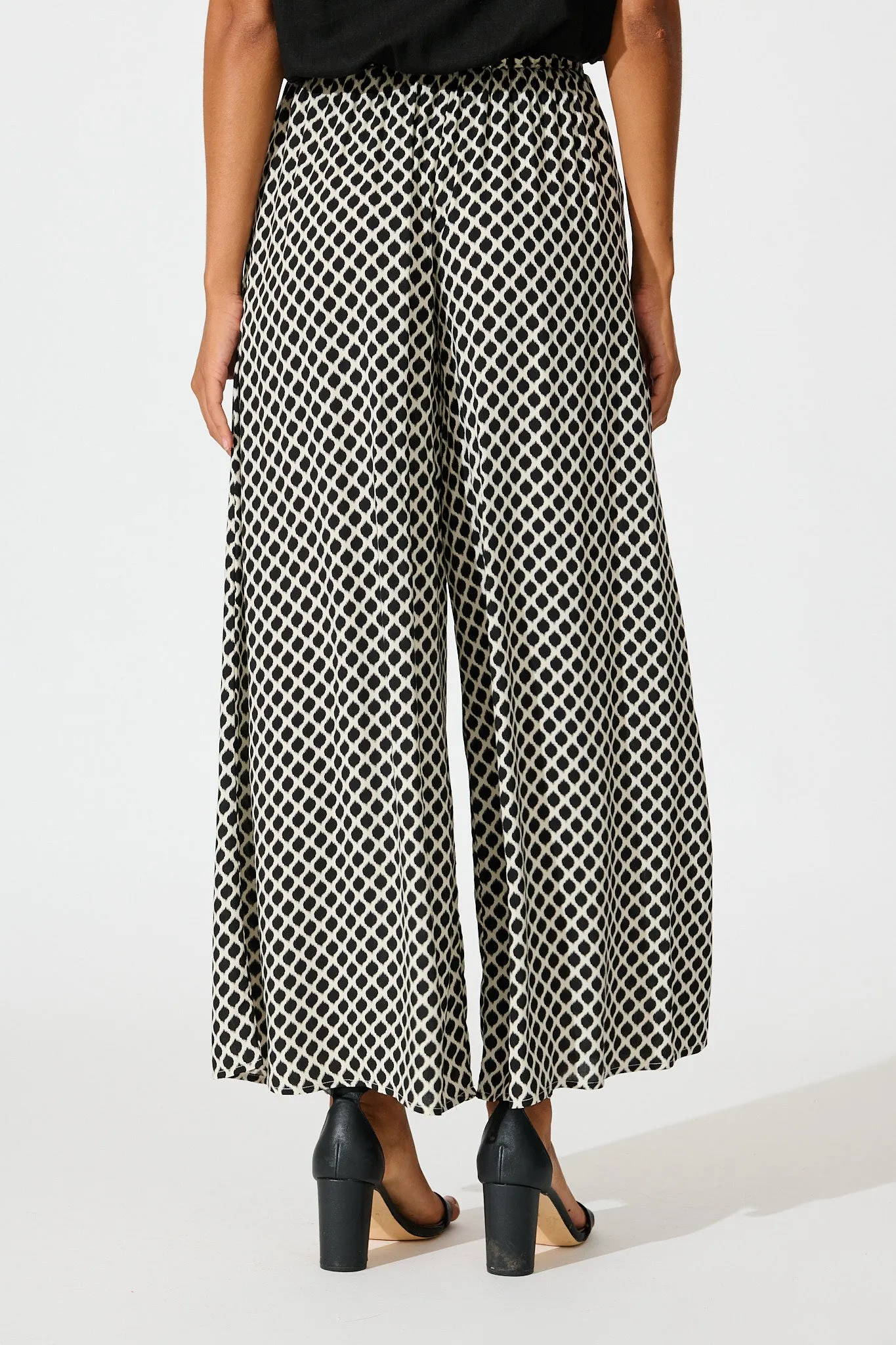 Goldie Wide Leg Pant in Black and Cream Geometric Print sold by St Frock product image thumbnail 3