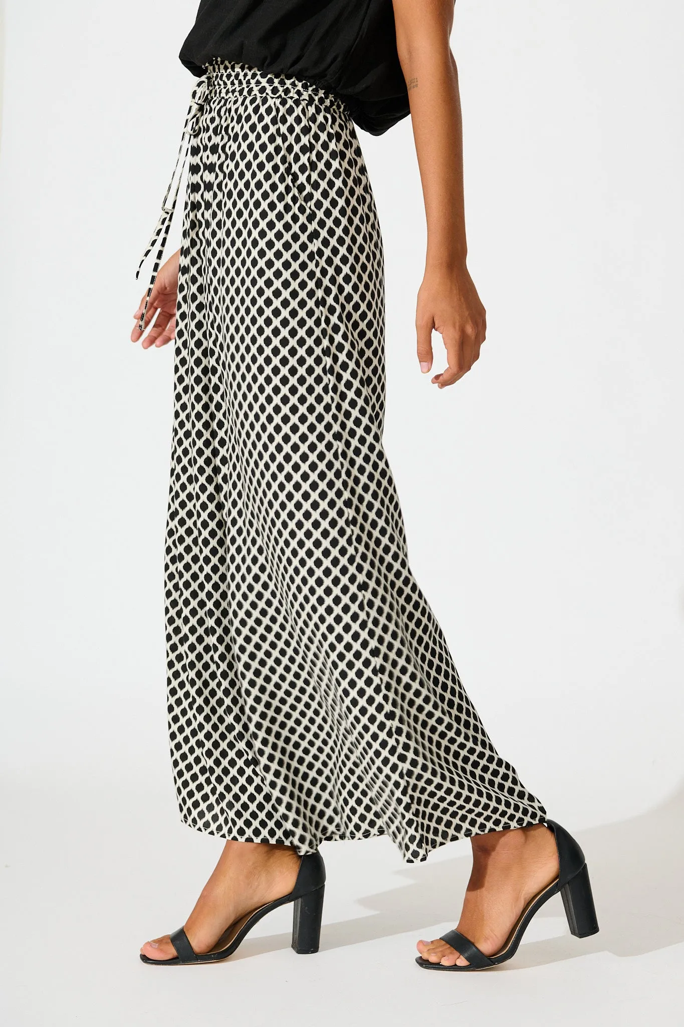 Goldie Wide Leg Pant in Black and Cream Geometric Print sold by St Frock product image thumbnail 2