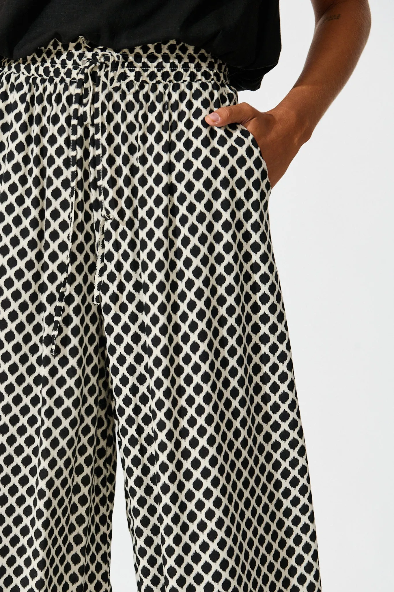 Goldie Wide Leg Pant in Black and Cream Geometric Print sold by St Frock product image thumbnail 5