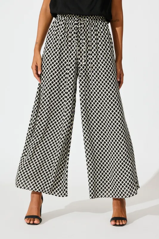 PRE ORDER Goldie Wide Leg Pant in Black and Cream Geometric Print sold by St Frock