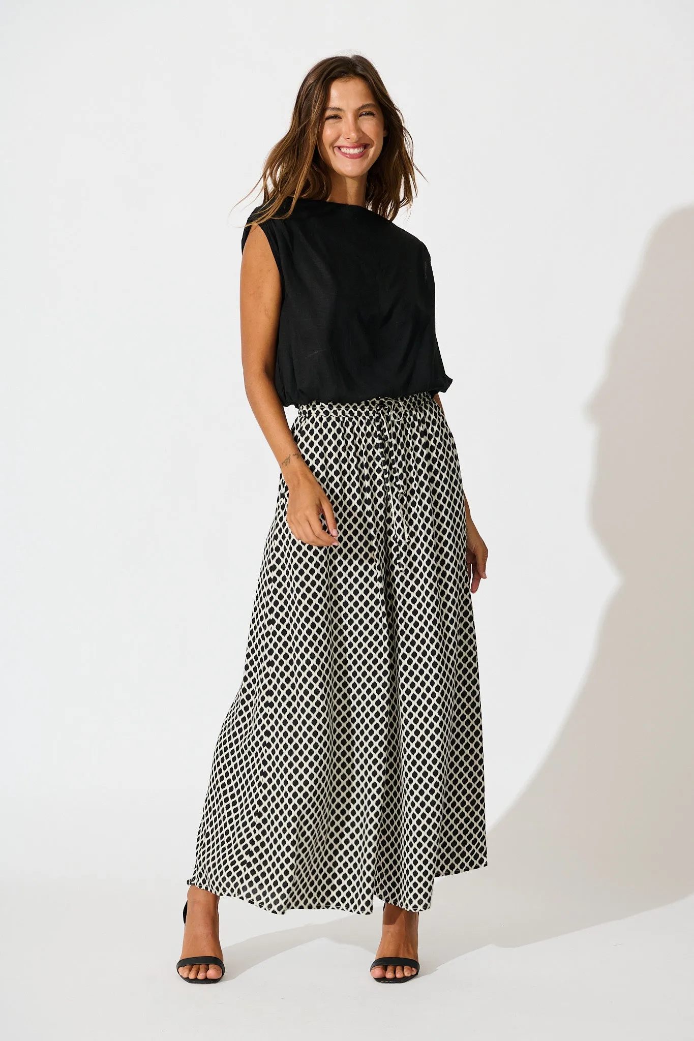 Goldie Wide Leg Pant in Black and Cream Geometric Print sold by St Frock product image thumbnail 4