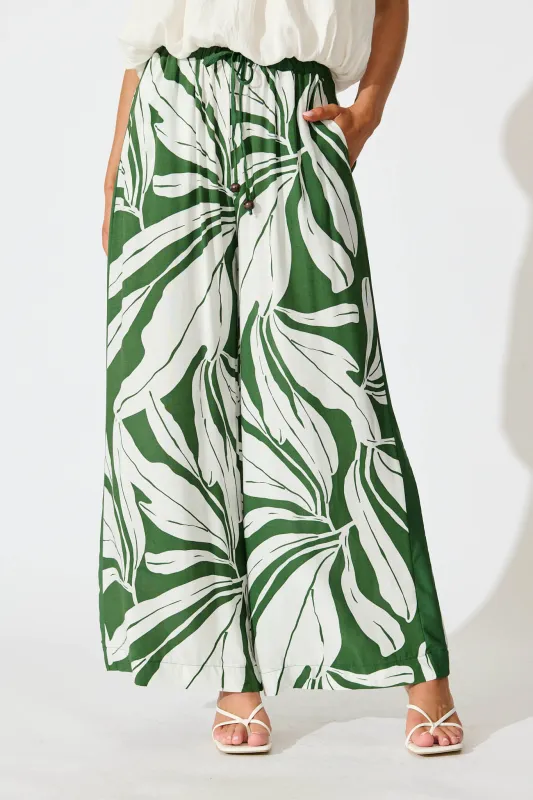 Romeo Pant In Green with White Leaf sold by St Frock