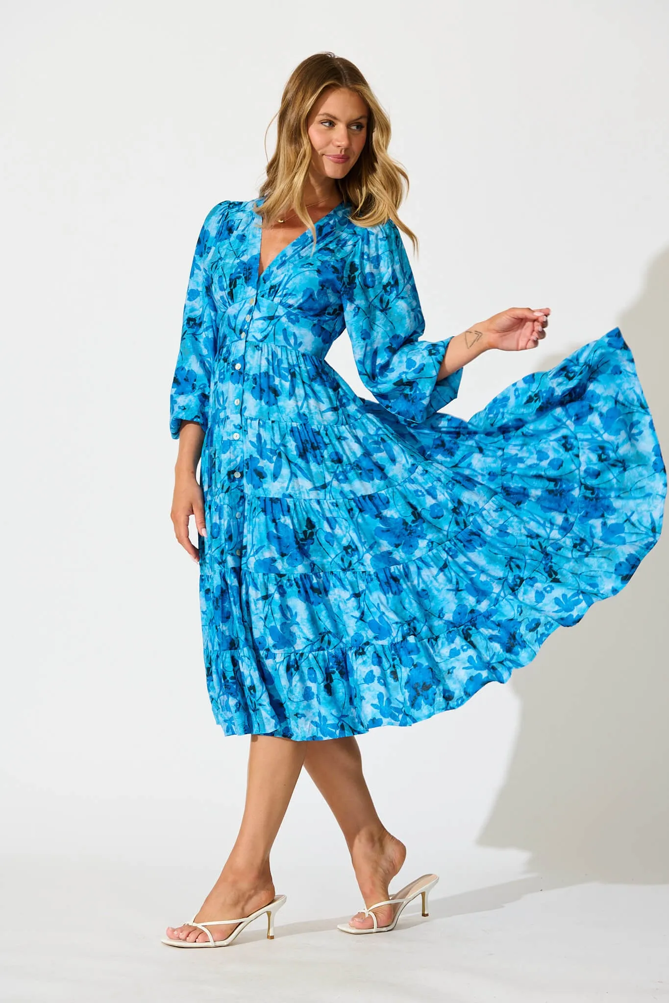 Modical Midi Dress In Blue Multi Print sold by St Frock product image thumbnail 3