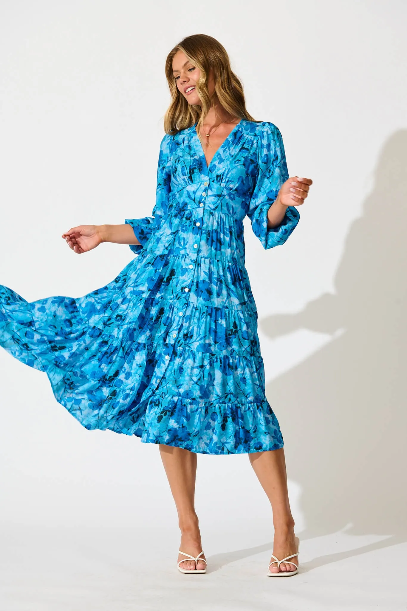 Modical Midi Dress In Blue Multi Print sold by St Frock