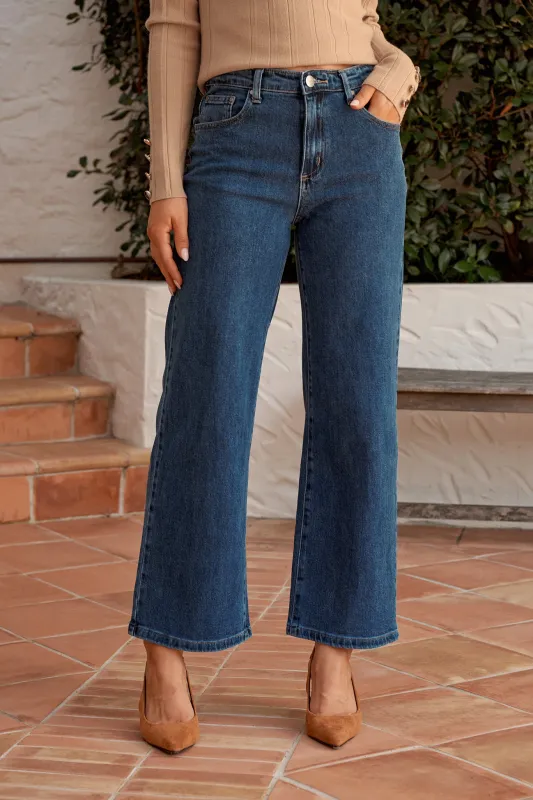 Jency Mid Rise Wide Leg Jean in Dark Blue Denim sold by St Frock