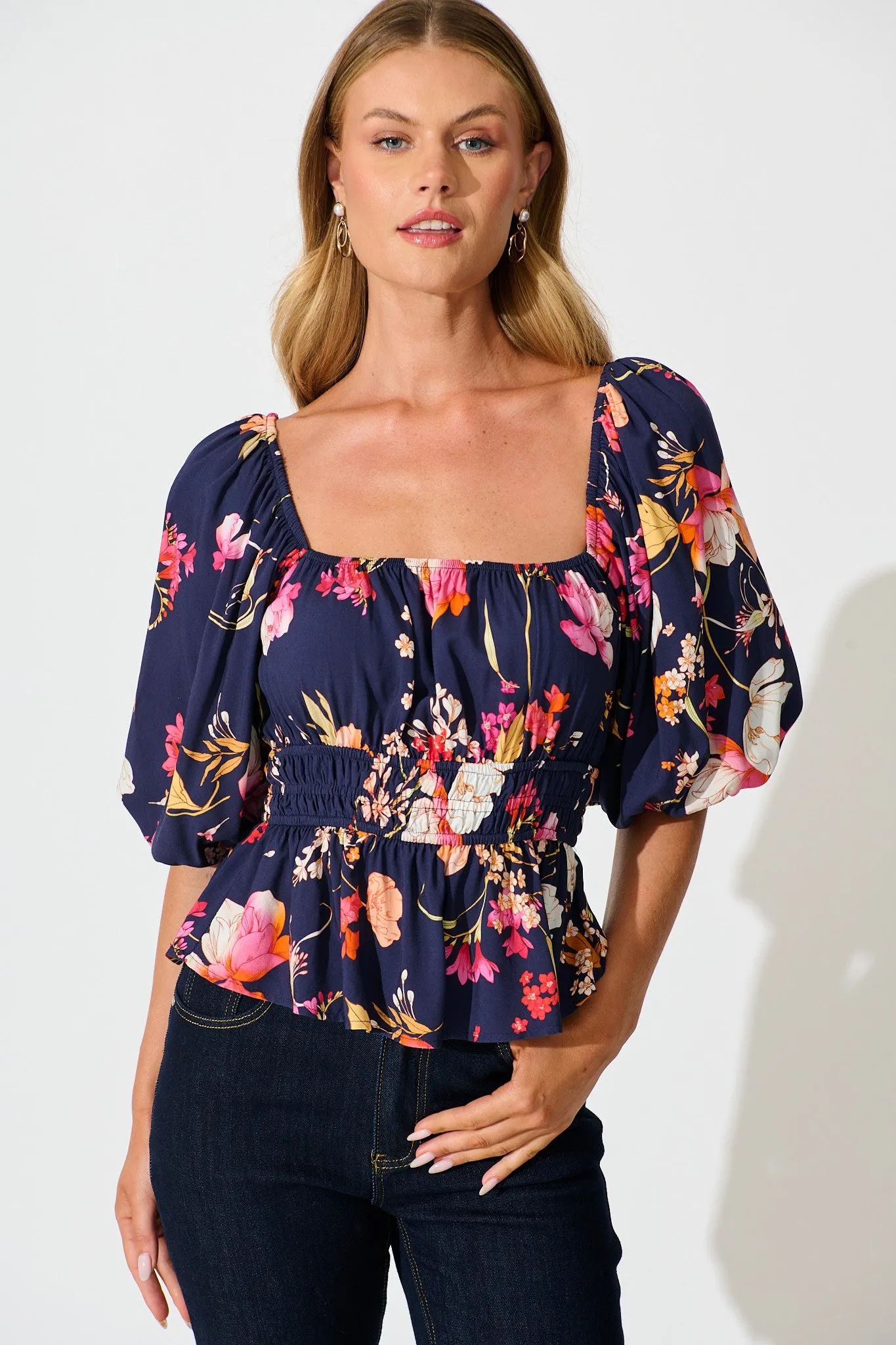 Rosella Top In Navy with Multi Floral sold by St Frock product image thumbnail 2