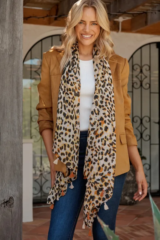 Wild Side Scarf in Leopard with Tassels sold by St Frock