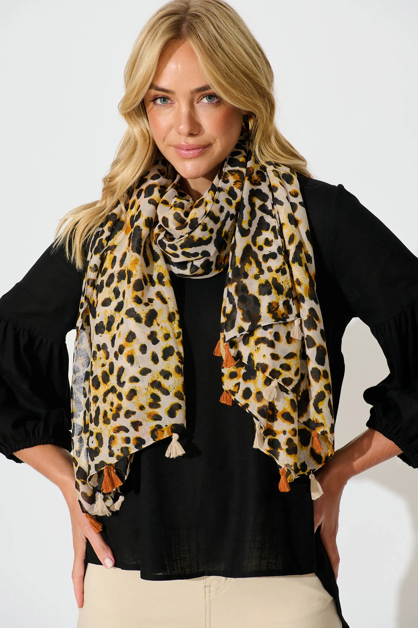 Wild Side Scarf in Leopard with Tassels sold by St Frock product image thumbnail 3