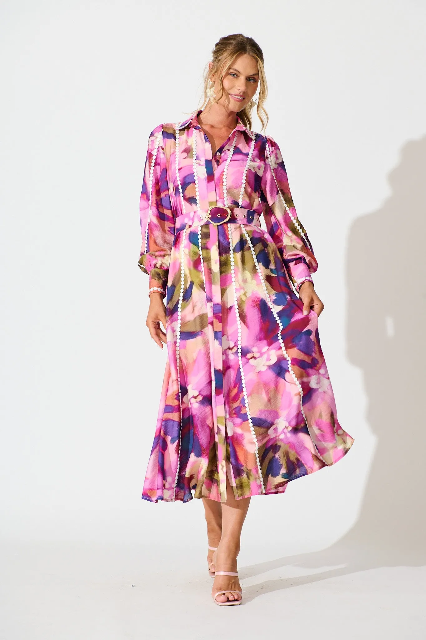 PRE ORDER Lovingly Maxi Shirt Dress in Plum Multi Watercolour sold by St Frock product image thumbnail 2