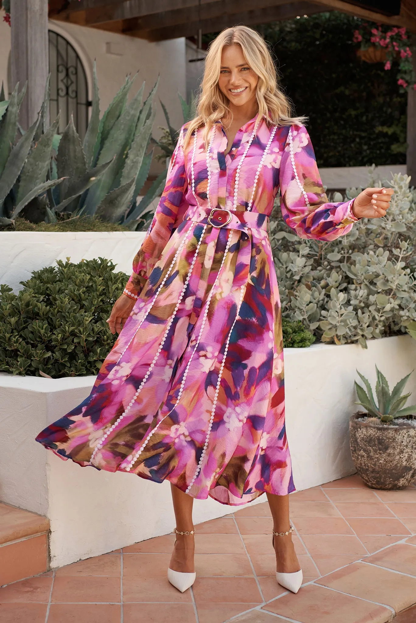 PRE ORDER Lovingly Maxi Shirt Dress in Plum Multi Watercolour sold by St Frock
