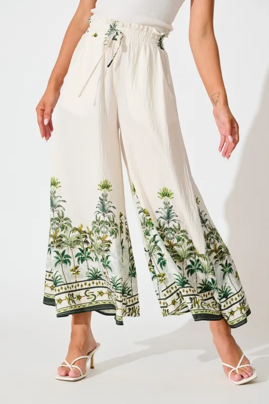Mariah Pant in Cream with Green Palm Tree Border Print sold by St Frock