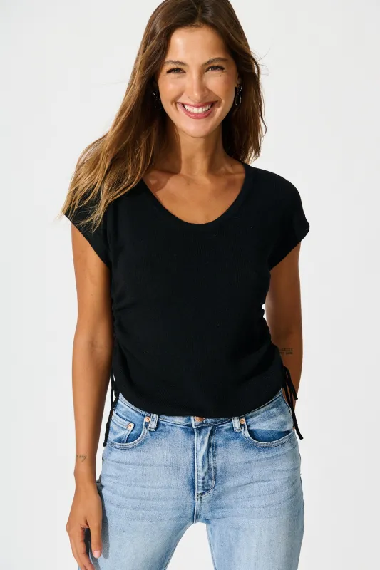 Opal Knit Top in Black Cotton Blend sold by St Frock