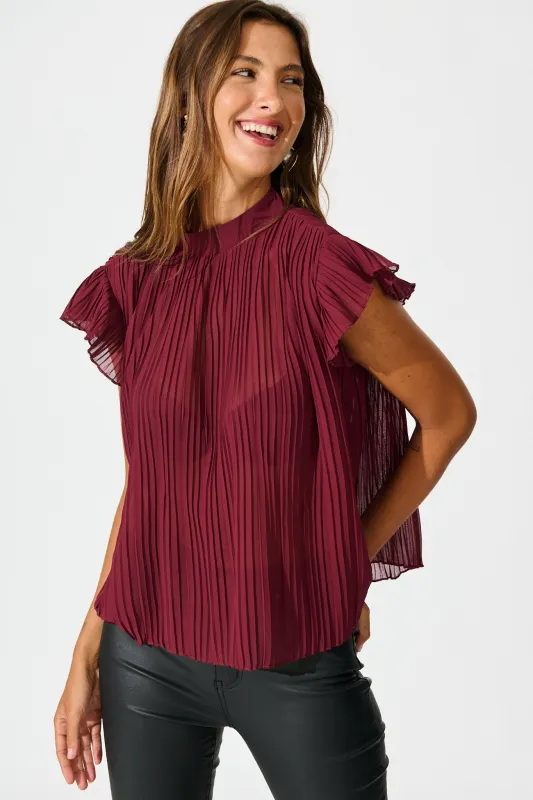 Vada Top in Wine Pleated Chiffon sold by St Frock
