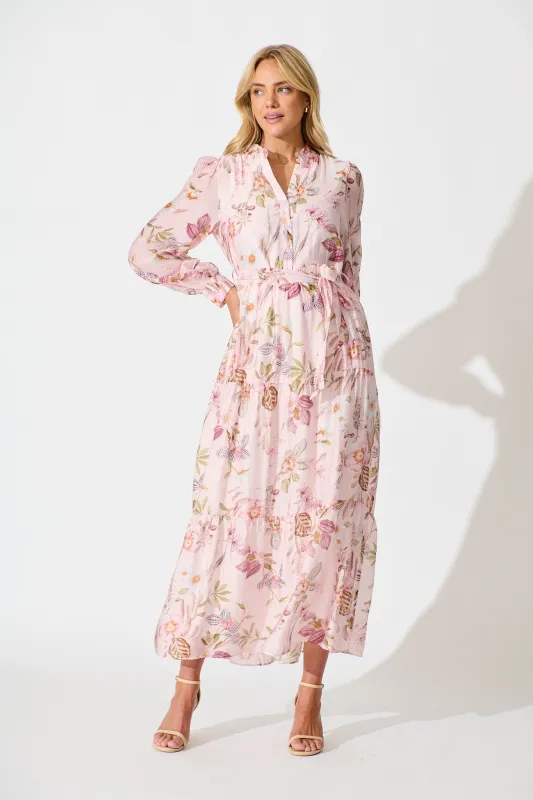 Whisper Maxi Dress in Pink Floral sold by St Frock