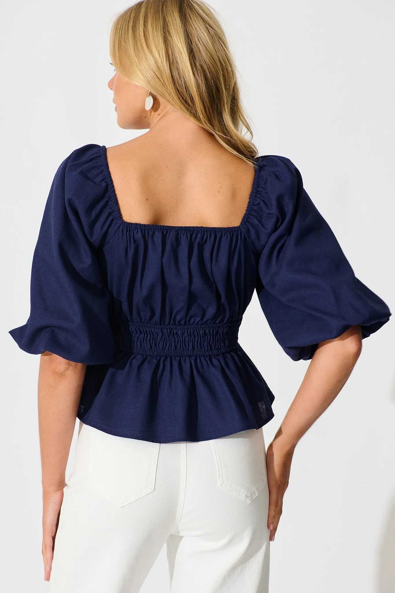Rosella Top in Navy Linen Blend sold by St Frock product image thumbnail 3
