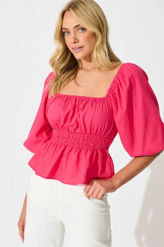 Rosella Top in Pink Linen Blend sold by St Frock
