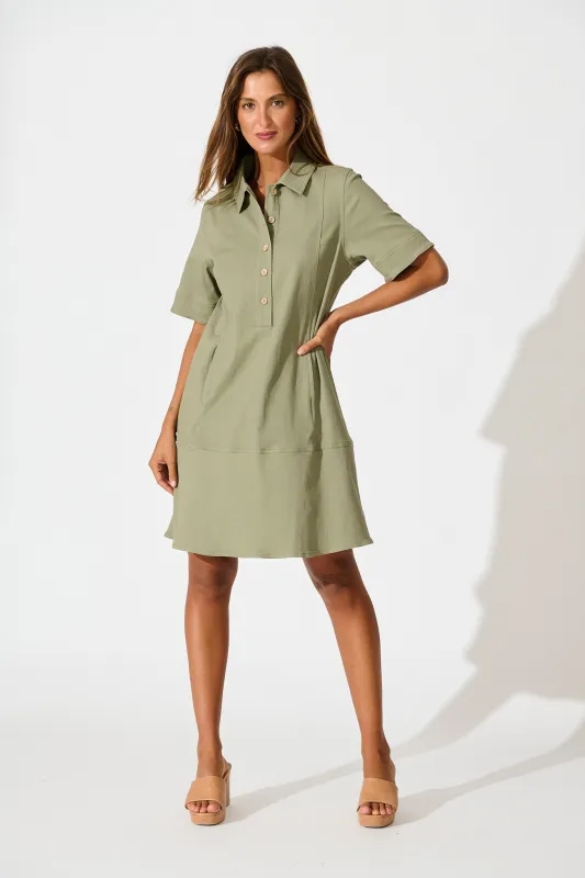 Arabella Dress in Khaki Cotton sold by St Frock