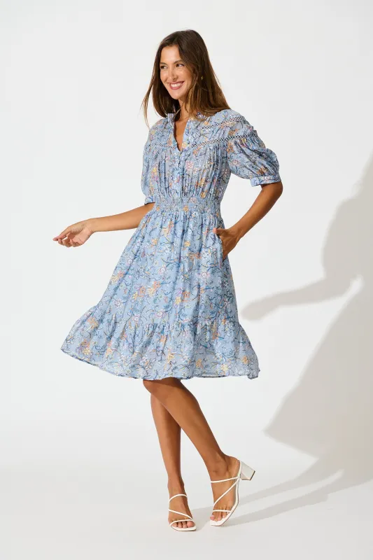 Addison Dress in Blue Multi sold by St Frock