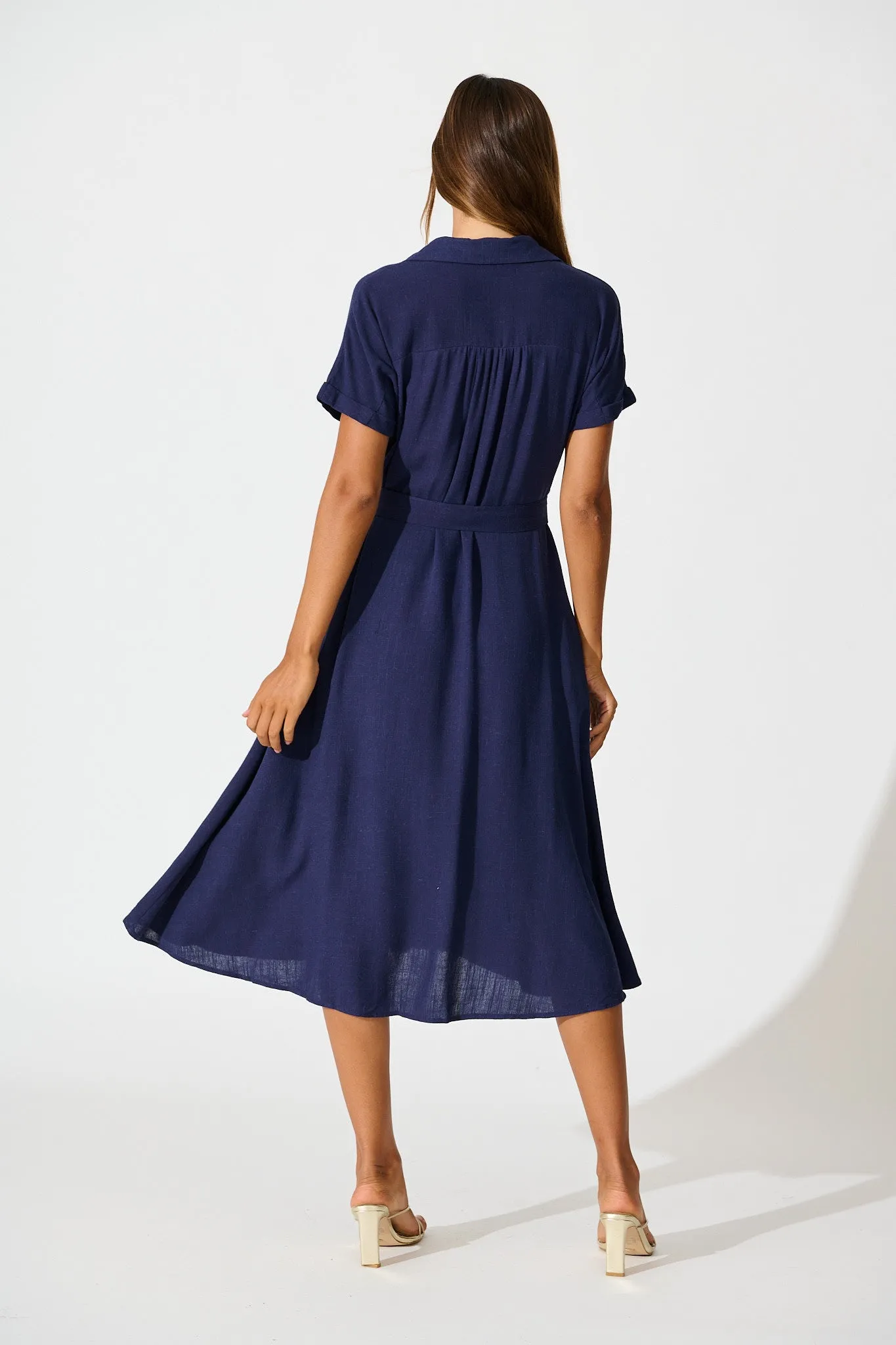 Alyssa Midi Shirt Dress in Navy Linen Blend sold by St Frock product image thumbnail 4