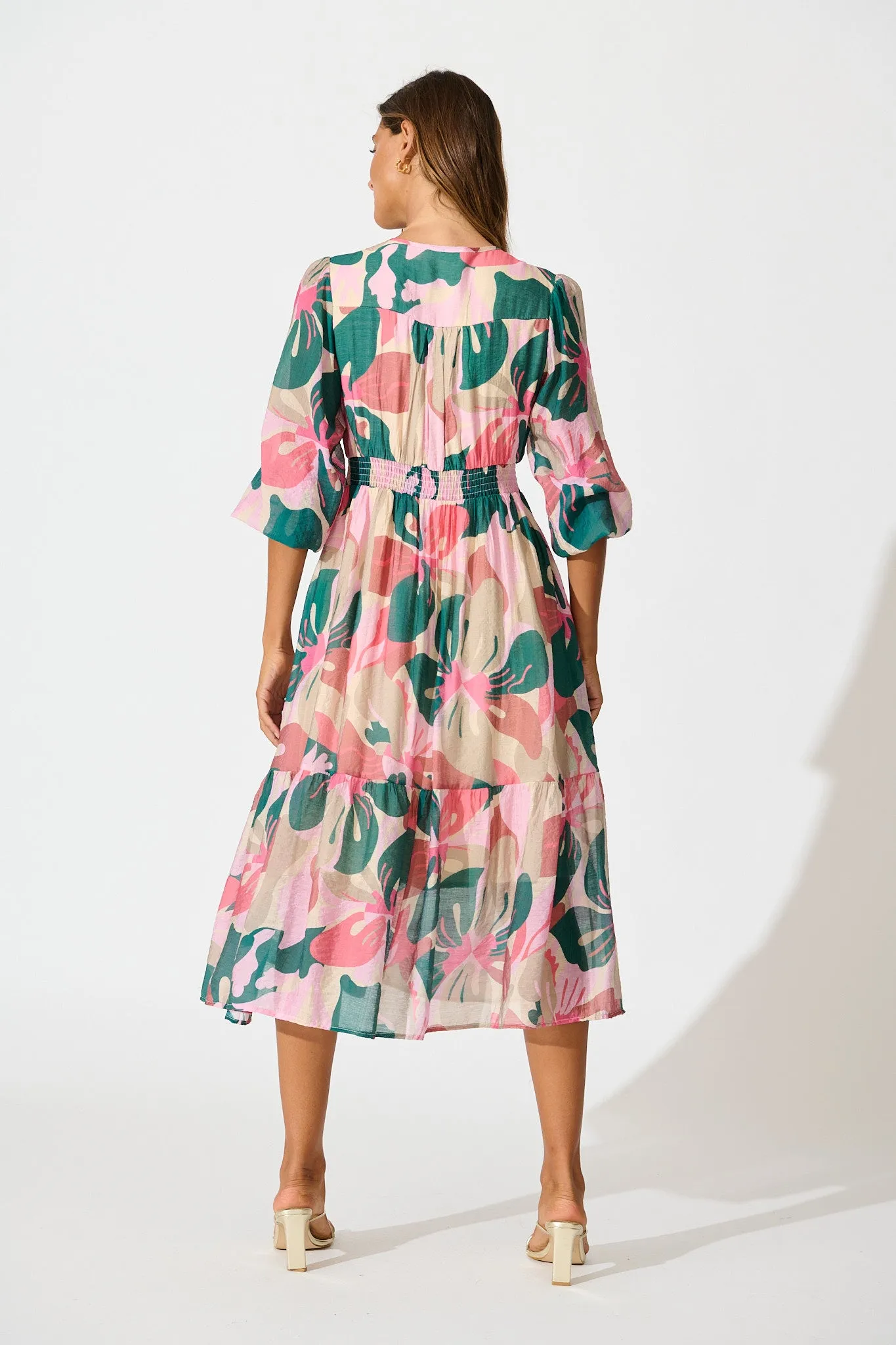Misty Midi Dress in Multi Pink and Emerald Print sold by St Frock product image thumbnail 4