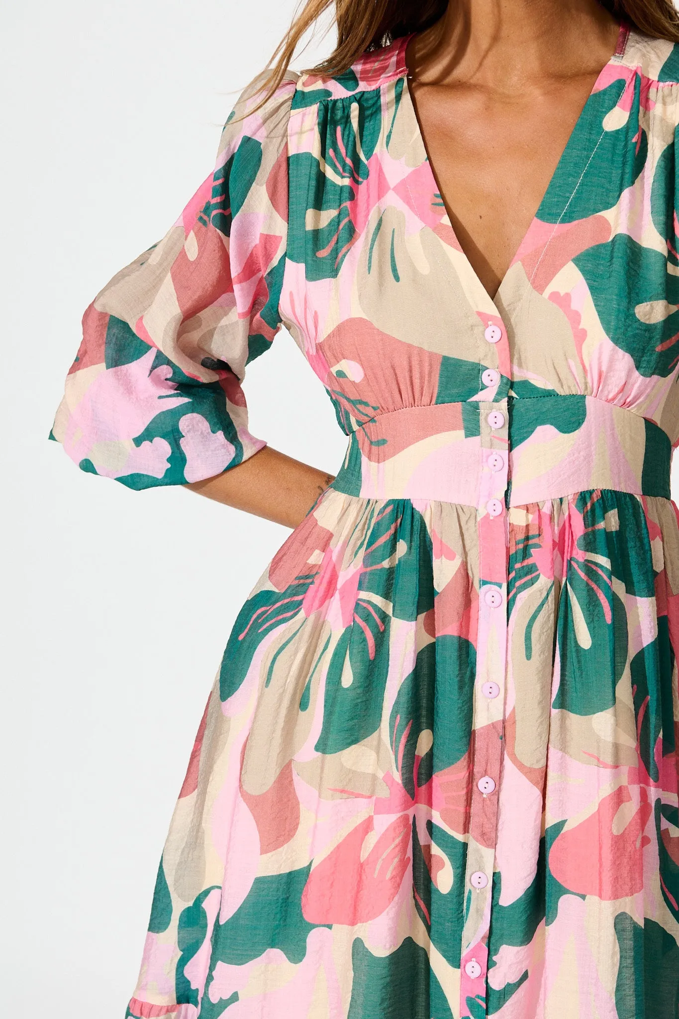 Misty Midi Dress in Multi Pink and Emerald Print sold by St Frock product image thumbnail 5