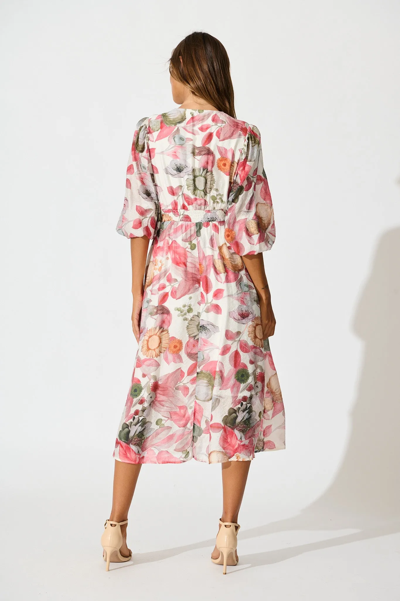 Love Story Midi Dress in Multi Pink Floral Print sold by St Frock product image thumbnail 4