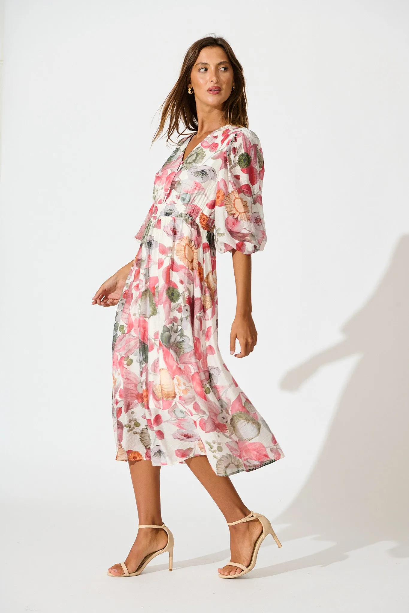 Love Story Midi Dress in Multi Pink Floral Print sold by St Frock product image thumbnail 3